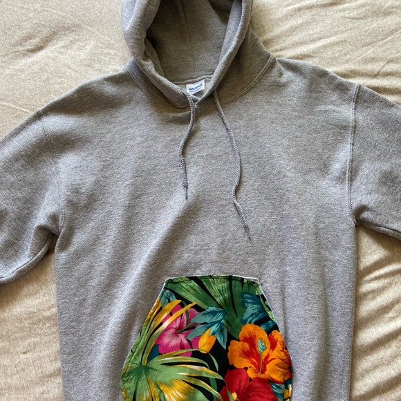 Grey Hoodie with Reworked Floral Design - Picture 2 of 5